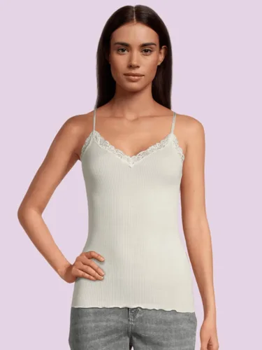 Vista 2 de Camisola con cuello en V de lana acanalada y seda con encaje 3408 para mujer