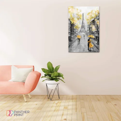 Vista 5 de Lienzo decorativo para pared de París en blanco y negro, amarillo, 12 x 8 pulgadas
