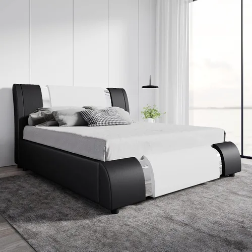 Vista 8 de SHA CERLIN Marco de Cama Queen Moderno de Cuero Sintético con Cabecera Ajustable y Detalles de Hierro, Cama Plataforma Tapizada de Lujo con Soporte