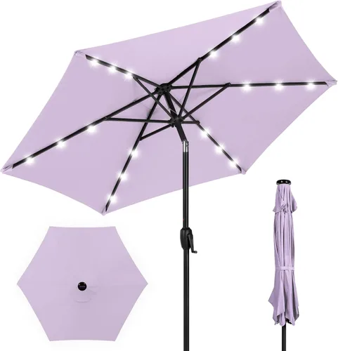 Vista 20 de Best Choice Products Sombrilla de Patio Solar de Poliéster con Luz LED de 10 pies con Ajuste de Inclinación y Tela Resistente a los Rayos UV - Gris