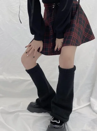 Vista 6 de LAYOWT Calentadores de piernas para mujer, calcetines largos de punto gótico, polainas hasta la rodilla, kawaii, japonés, para invierno, puños