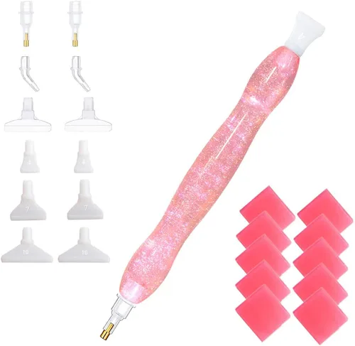 Vista 11 de Herramienta hecha a mano del kit de la pluma del taladro del arte de la pintura del diamante 5D con 14 puntas y 10 ceras - azul plata HotPink