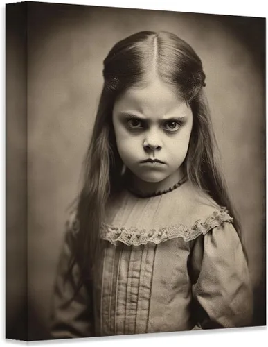 Vista 6 de Devilish Little Girl - Oddities and Curiosities 11x14 Framed Print, Vintage Creepy Girl Poster, Victorian Gothic Wall Art, Eerie Child Portrait