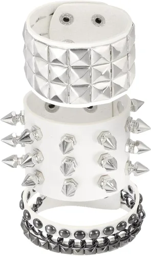 Vista 9 de MECCANIXITY Juego de pulseras de cuero con tachuelas de rock punk, brazalete gótico con púas de PU, pulseras ajustables Emo Grunge, accesorios