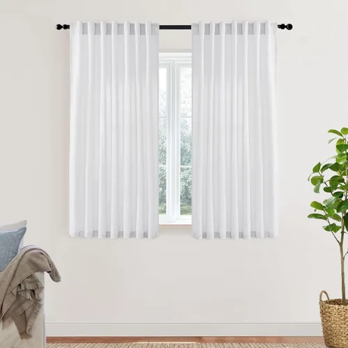 Vista 27 de XTMYI - Cortinas transparentes de 54 pulgadas de largo, juego de 2 paneles para baño, cortinas cortas de lino y algodón con semi privacidad