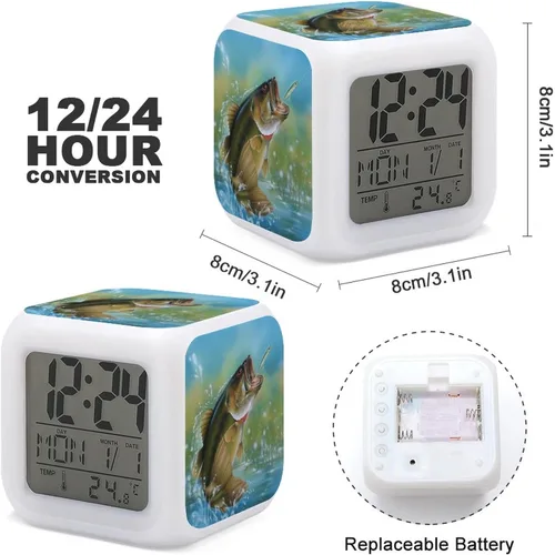 Vista 2 de Reloj despertador de pesca con graves reloj digital duradero multifunción LED para dormitorio, oficina en casa