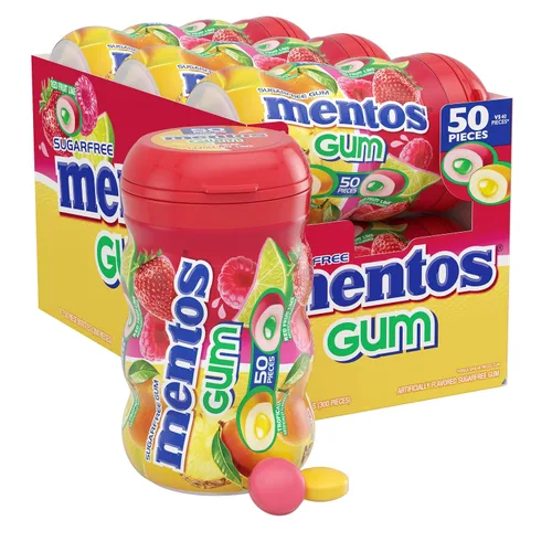 Vista 14 de Mentos Chicle Pure Fresh sin azúcar con xilitol, gaulteria, a granel, botella de 50 piezas (paquete de 6) Goma de mascar, perfecta para un aliento