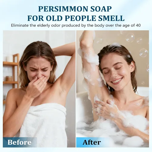 Vista 4 de Jabón de caqui de 4.23 oz para personas mayores, olor natural, extracto de caqui, desodorante, jabón corporal para hombres y mujeres, control