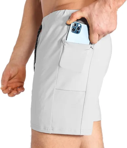 Vista 3 de BROKIG Pantalones cortos de gimnasio ligeros para hombre, pantalones cortos de entrenamiento atlético para hombre con bolsillos para culturismo