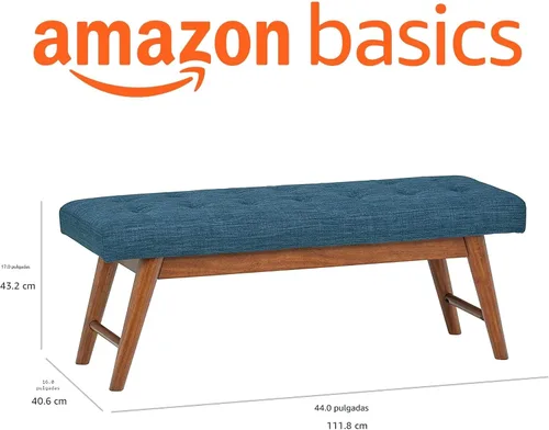 Vista 3 de Amazon Basics - Banco moderno tapizado con botones capitoné Haraden, azul, 16 x 44 x 17 pulgadas