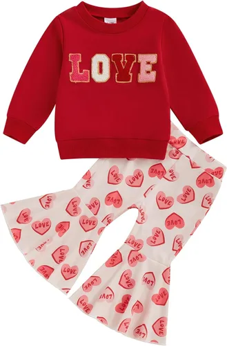 Vista 8 de Gueuusu Conjunto de ropa de manga larga para bebé niña con texto en inglés "My 1st Christmas", sudadera de manga larga con pantalones acanalados