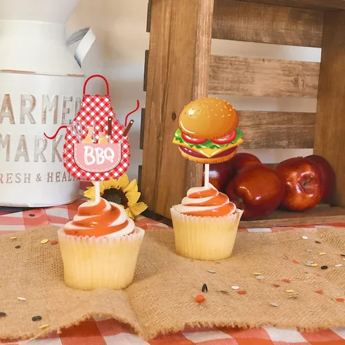 Vista 7 de 36 piezas de decoración de cupcakes temáticos de barbacoa temática de tartas para decoración de verano con temática de barbacoa de cumpleaños, baby