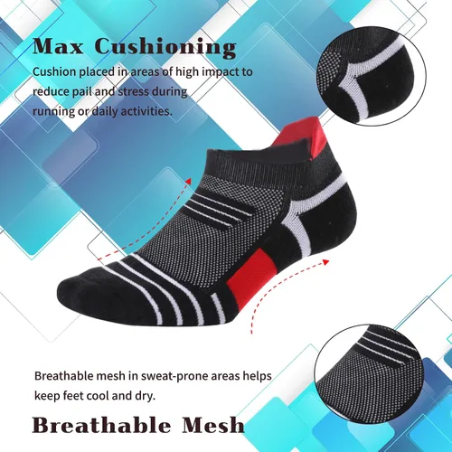 Vista 6 de Kodal Copper Cushioned Athletic Ankle Socks, Low Cut Training Socks, Odor Free, Moisture Wicking, Arch Compression (5 Pairs)