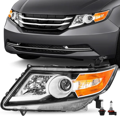 Vista 13 de JSBOYAT Conjunto de faros delanteros de repuesto para Honda Odyssey 2011-2017, estilo OE, carcasa negra, con reflector ámbar (L+R) Faros