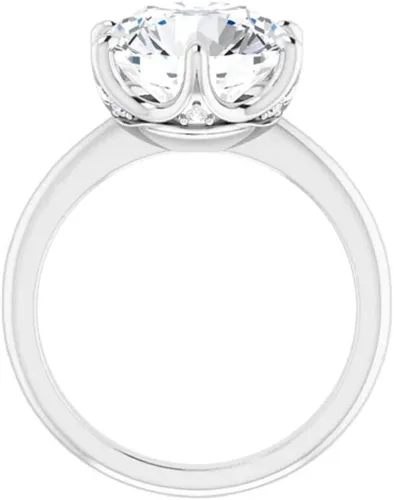 Vista 4 de JEWELERYIUM - Anillo de compromiso de moissanita de corte redondo de 4 quilates, juego de anillos de boda y novia, estilo halo solitario, plata