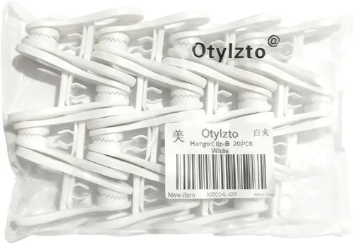 Vista 4 de Otylzto 20 clips multiusos para perchas, clips blancos para colgar ropa, colgador de plástico estándar