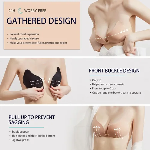 Vista 2 de Sticky Bra Push up Backless Strapless BraReusable Sweatproof Adhesive Bras for WomenInvisible Stick on Bra for Dresses