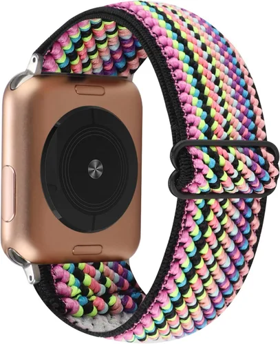 Vista 8 de Correa de reloj elástica ajustable compatible con Apple Watch de 1.49", 1.57", 1.61" (38 mm- 40 mm- 41 mm), pulsera elástica de nylon para mujer