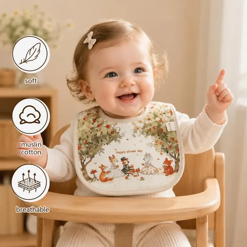 Vista 3 de Baberos de muselina para bebé niña niño para babeo y dentición, paquete de 10 Soft organic cotton muslin bibs for drooling, teething and feeding.