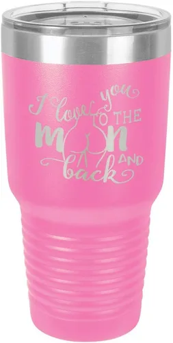 Vista 14 de Vaso negro de 30 onzas con popote y tapa superior deslizante con texto en inglés "I love you to the moon and back", color negro