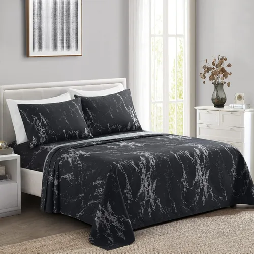 Vista 22 de Marina Decoration Ropa de cama ultra suave y sedosa con bolsillo profundo con estampado rico de rayón derivado de bambú para todas las estaciones