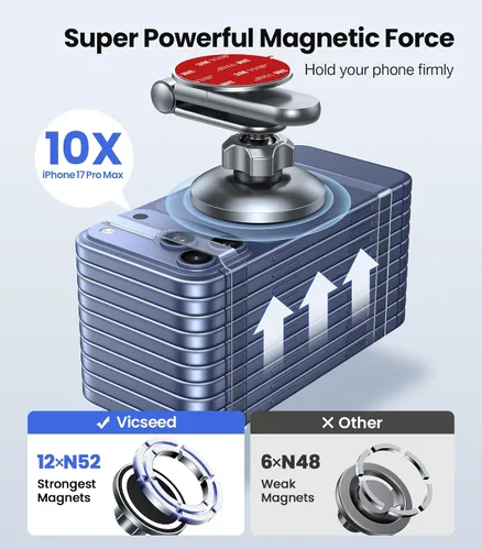 Vista 4 de VICSEED Soporte para teléfono Tesla. Potencia magnética más fuerte: soporte plegable oculto para teléfono Tesla compatible con todos los teléfonos