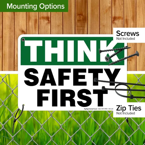 Vista 5 de Think Safety First Sign, 10 x 7 pulgadas, libre de óxido, aluminio 040, resistente a la decoloración, fabricado en Estados Unidos por My Sign Center