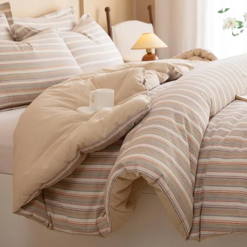 Vista 11 de Juego de edredón 100% algodón tamaño matrimonial, diseño reversible teñido de hilos a cuadros, suave algodón lavado en ambos lados, ropa de cama