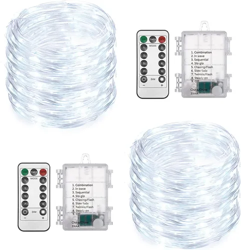 Vista 12 de Paquete de 2 Total 200 Luces LED de Hadas Luces de Cadena Operadas con Batería con Control Remoto y 8 Modos, 33 Pies Cable de Cobre Impermeable