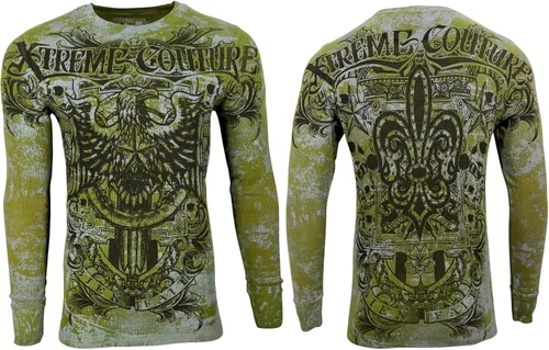 Vista 4 de Xtreme Couture by Affliction - Camisa térmica de manga larga para hombre Verde militar (Patrón)