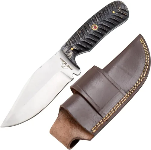 Vista 9 de Collection - Cuchillo de caza de hoja fija resistente, cuchillo afilado de acero inoxidable para exteriores con funda de cuero (BLP-2028)
