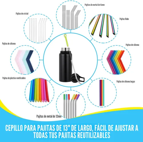 Vista 6 de Juego de cepillos de limpieza de botellas, limpiador de botellas de mango largo para lavar botellas de cerveza de cuello estrecho, botellas de agua