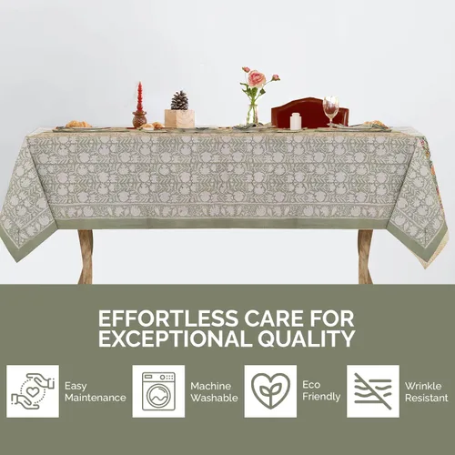 Vista 6 de Labhanshi Mantel redondo de algodón con estampado de bloques de mano indio, 72 pulgadas, 6 plazas y rectangular, 72 x 108 pulgadas, 8 plazas