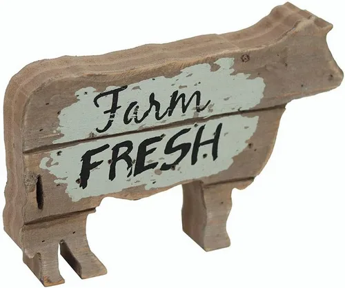 Vista 4 de Letrero en forma de vaca de madera fresca de granja, decoración de mesa, estatua de vaca tallada, decoración del hogar, decoraciones de escultura