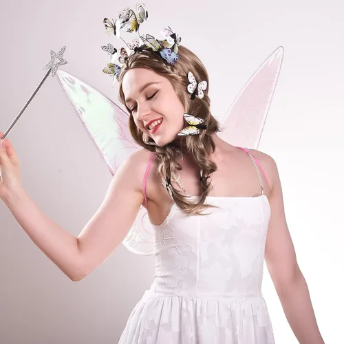 Vista 5 de 2 alas de hadas para adultos alas de mariposa para niñas y mujeres disfraz de Halloween con alas de ángel brillantes recuerdos de fiesta