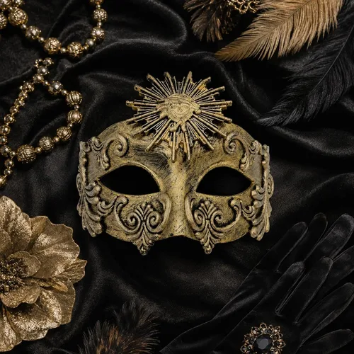 Vista 7 de LOGOFUN Retro Romano Sol Dios Máscara Veneciana Mascarada Cara Prop - Oro