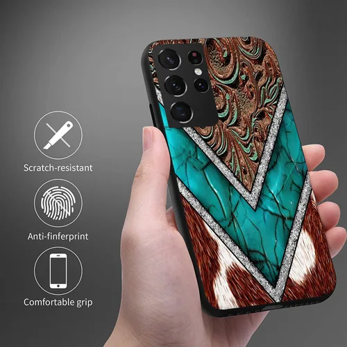 Vista 3 de Funda compatible con Samsung Galaxy S20 FE, piel de vaca occidental, turquesa y marrón, funda protectora de TPU suave a prueba de golpes