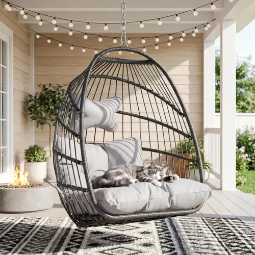 Vista 11 de Nicesoul Silla Colgante de Huevo para Exteriores Sin Soporte, Sillas de Canasta de Huevo Columpio de Mimbre para Patio con Cojín Acolchado, 350