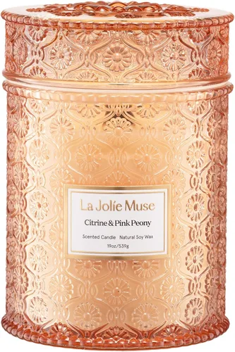 Vista 12 de LA JOLIE MUSE Vela de vainilla y coco – Coco, freesia y vainilla Vela de mecha de madera grande de 19 oz Cera de soja natural 90 horas de Isla