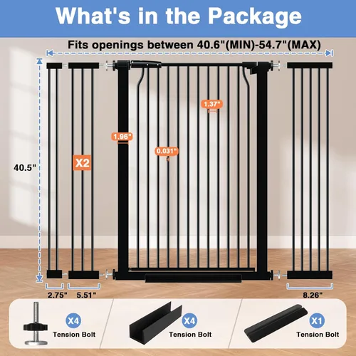 Vista 9 de Puerta extra alta para bebés de 40.5 pulgadas para escaleras, puerta grande de 40.5 a 54.7 pulgadas para interiores, puerta de seguridad montada a