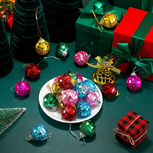 Vista 6 de BBTO 36 adornos de mini bola de discoteca, adornos de Halloween y Navidad, decoración de fiesta de los años 70, decoración reflectante para colgar