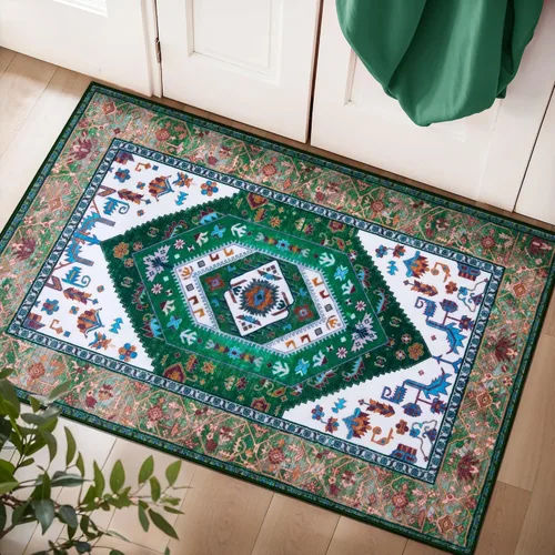 Vista 105 de SERISSA - Tapetes florales vintage, antideslizante, lavable, pequeño, ultrasuave, bohemio, de pelo bajo, para entrada, interiores, habitación