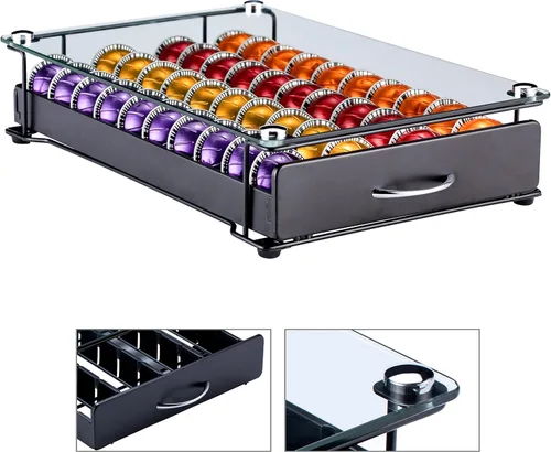 Vista 3 de FlagShip Vertuo - Soporte para cápsulas, cajón de almacenamiento de vidrio para Nespresso Vertuo, organizador de vainas, transparente