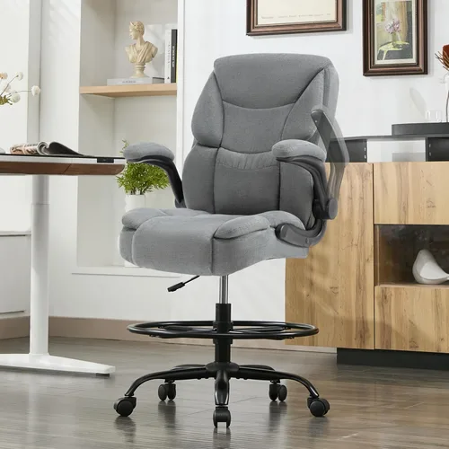 Vista 11 de Silla de Dibujo de 500 LBS, Silla de Escritorio de Pie Más Segura con Respaldo Alto, Silla de Oficina Alta Ejecutiva con Reposabrazos Abatibles