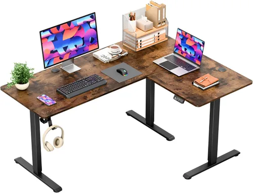 Vista 8 de Furmax 63 x 47 Inch L Shaped Standing Desk with 2 Preset Heights, Electric Height Adjustable Computer Desk, Corner Sit Stand Desk for Home Office, 2