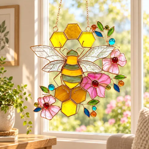 Vista 9 de Adorno de abeja, atrapasoles de vidrieras para ventanas, regalos para madres de Beelovers