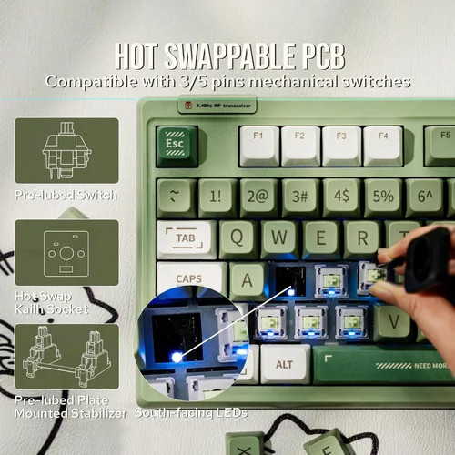 Vista 5 de EPOMAKER RT100 - Junta de 97 teclas BT5.02.4GUSB-C Teclado mecánico con pantalla de visualización personalizable, perilla, enchufe intercambiable