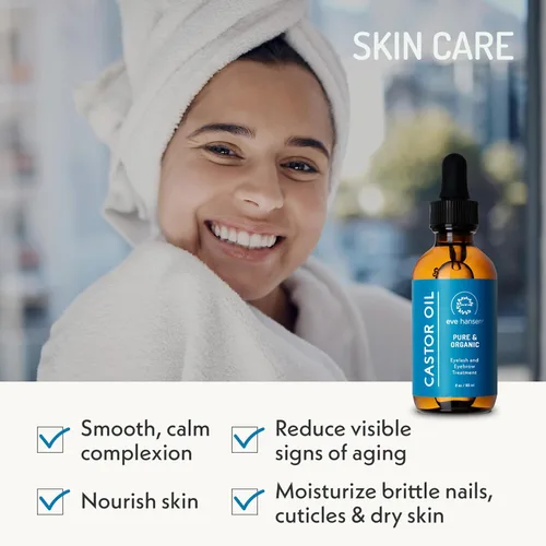 Vista 6 de Eve Hansen Aceite de ricino orgánico certificado por USDA, aceite portador puro para pestañas, cejas, cabello y piel con aplicador (2 onzas)