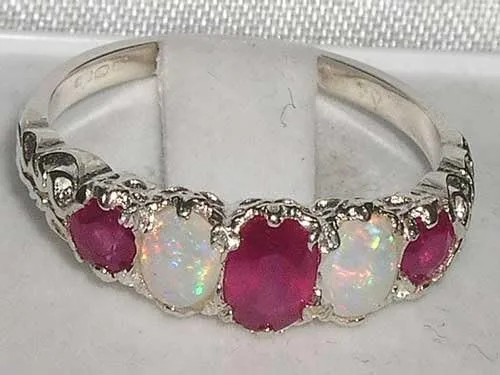 Vista 4 de Anillo de plata de ley 925 auténtica auténtica rubí y ópalo para mujer