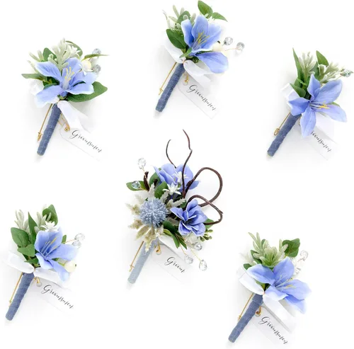 Vista 22 de Ling's Moment Boutonniere para Hombres Boda, Juego de 6, Novio y Padrinos Boutonniere para Boda Regreso a Casa Halloween Ceremonia Aniversario, Cena